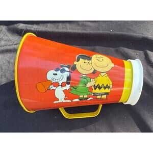 1970 Head Beagle Chein Tin Litho Toy Megaphone Peanuts Snoopy Charlie Brown TO9